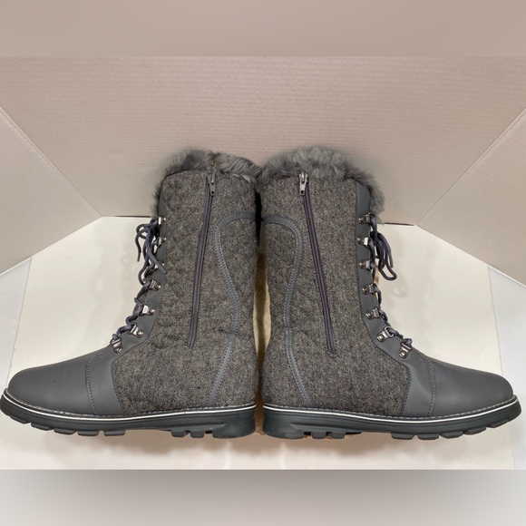NIB Sz 10 Globalwin Grey Mid-Calf Winter Fur-Lined Lace-Up & Side Zip-Up Boots - Picture 4 of 14